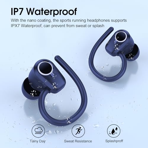 2023 Bluetooth Wireless Earbuds with Earhooks, Deep Blue