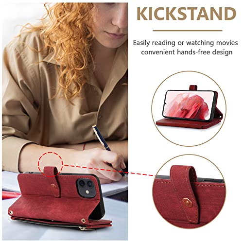 Vintage Red Leather Wallet Case for iPhone 11