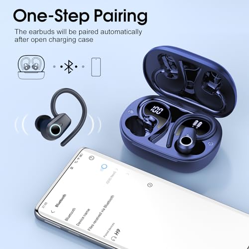 2023 Bluetooth Wireless Earbuds with Earhooks, Deep Blue