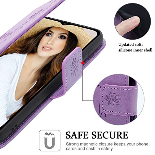 Samsung A13 Case - Purple Lotus Leather Wallet