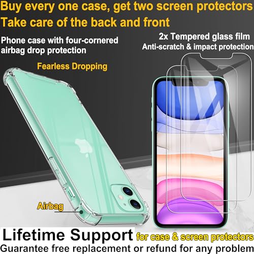iPhone 11 Case with 2-Pack Tempered Glass