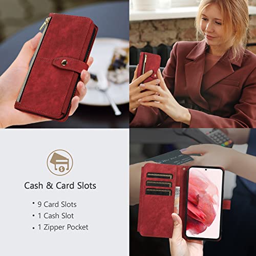 Vintage Red Leather Wallet Case for iPhone 11
