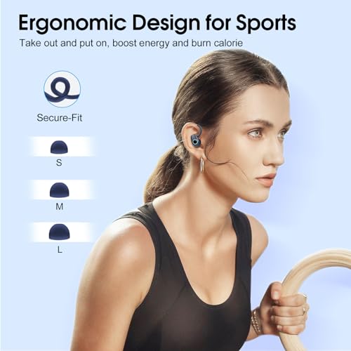 2023 Bluetooth Wireless Earbuds with Earhooks, Deep Blue
