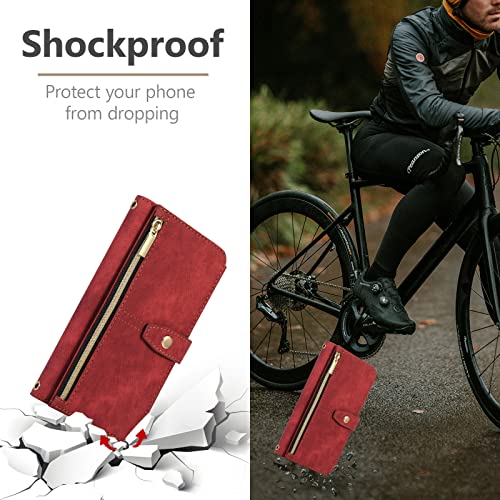 Vintage Red Leather Wallet Case for iPhone 11