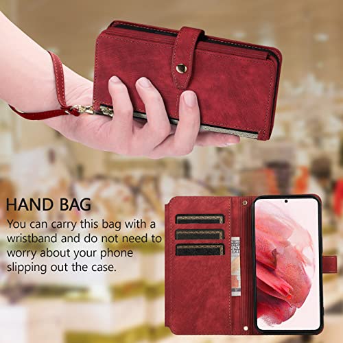 Vintage Red Leather Wallet Case for iPhone 11