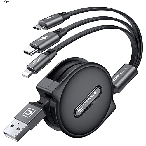CAFELE Retractable Fast Charging Cable - 3-in-1, 4ft