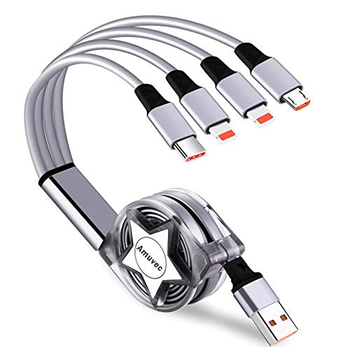 Amuvec 4-in-1 Fast Charging Cable for iPhone, Samsung