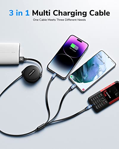 CAFELE Retractable Fast Charging Cable - 3-in-1, 4ft