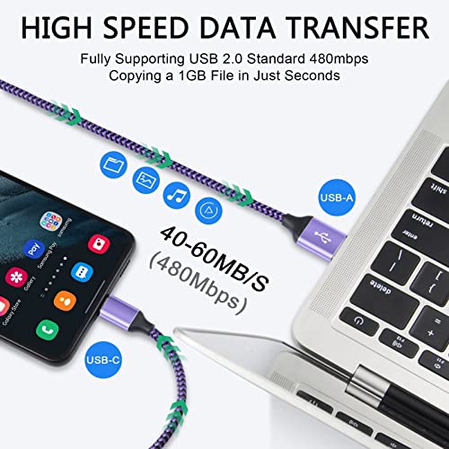 Fast Charging USB-C Cable 3-Pack - Samsung/Huawei Compatible