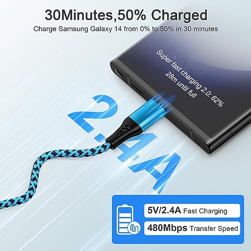 Fast Charging USB C Cable for Samsung Galaxy and Google Pixel [2 Pack/6Ft]