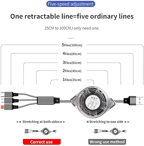 Multi Phone Charger Cable, 3 in 1 Retractable