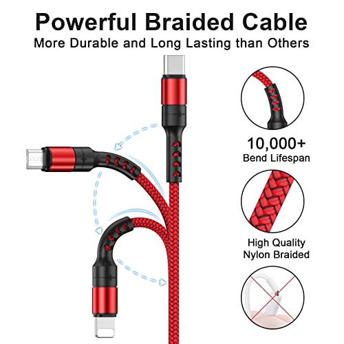 RAVIAD 3-in-1 Multi Charger Cable - 1.2M Nylon Braided