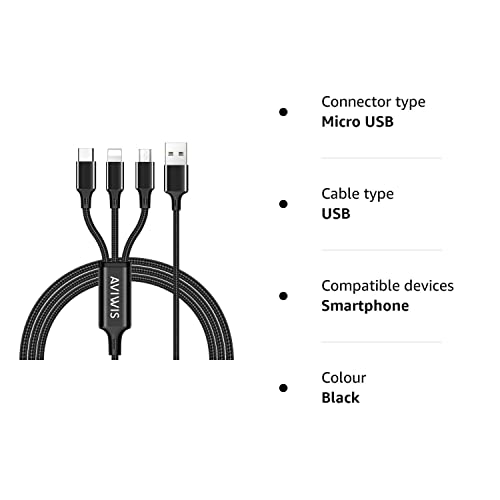 AVIWIS 3-in-1 Multi Charger Cable - 1.2M Black
