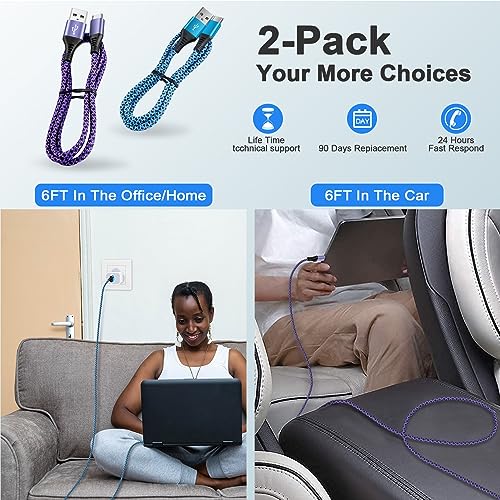 Fast Charging USB C Cable for Samsung Galaxy and Google Pixel [2 Pack/6Ft]