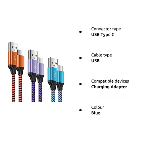 Fast Charging USB-C Cable 3-Pack - Samsung/Huawei Compatible