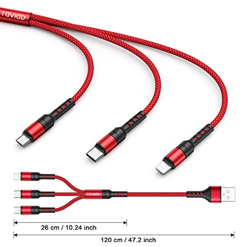 RAVIAD 3-in-1 Multi Charger Cable - 1.2M Nylon Braided