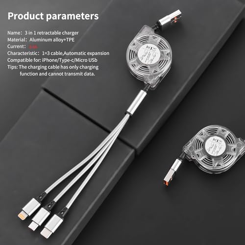 Multi Phone Charger Cable, 3 in 1 Retractable