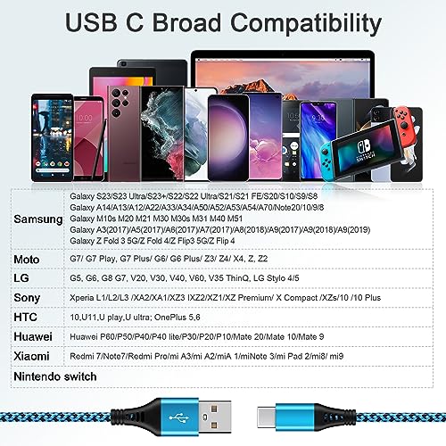 Fast Charging USB C Cable for Samsung Galaxy and Google Pixel [2 Pack/6Ft]