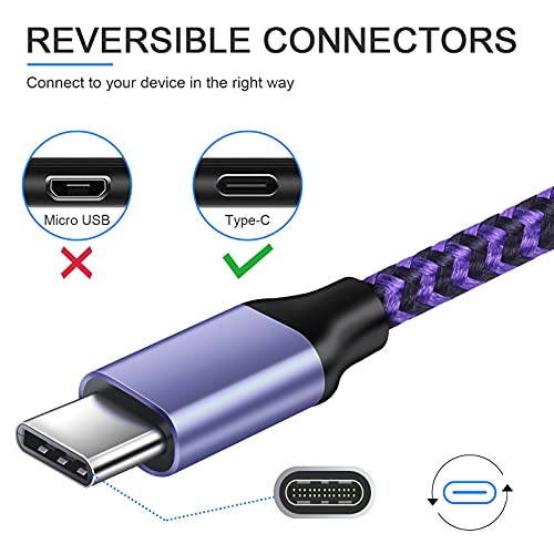 USB C Cable 3 Pack - Fast Charging Nylon Braided