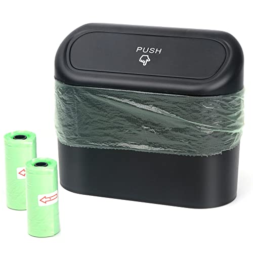 Mini Car Trash Can with Lid and 40pcs Bags (Black)