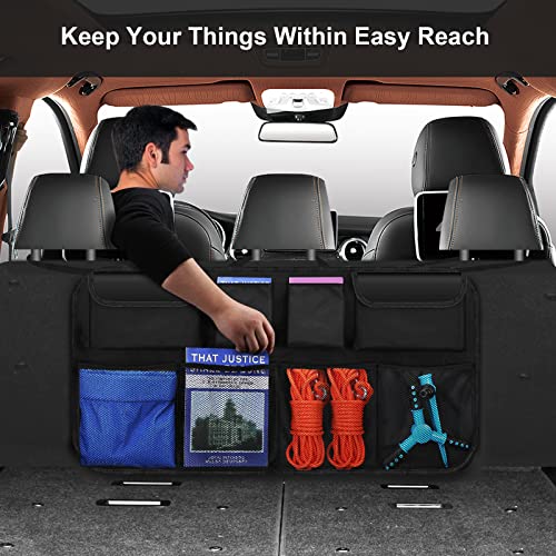 Car Trunk Organizer with 8 Pockets - Adjustable Straps