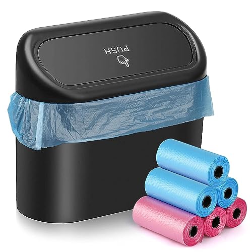 Portable Car Bin with Lid, 6 Bag Rolls - Black