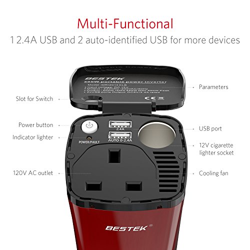 200W Power Inverter: Car Charger + AC Plug + USB