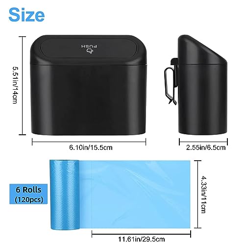 Portable Car Bin with Lid, 6 Bag Rolls - Black