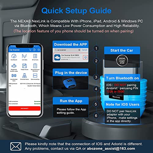 NEXAS Bluetooth 5.0 OBDII Scanner - iPhone & Android