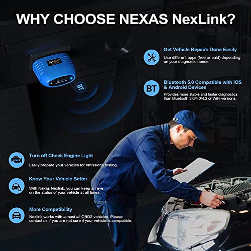 NEXAS Bluetooth 5.0 OBDII Scanner - iPhone & Android