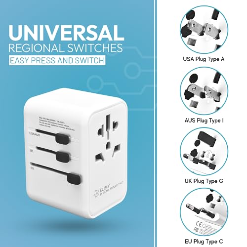Elimy Universal Travel Adapter with Fast Charge - 5 Ports, Dual Fuses