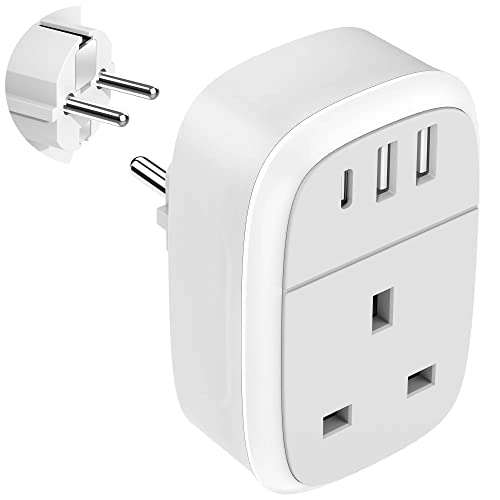 Universal European Plug Adapter with Fast USB C Charging