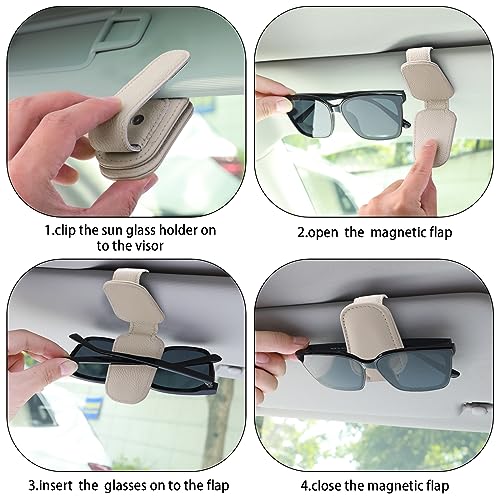 2 Pack Car Visor Sunglass Holders, Leather Eyeglass Hangers