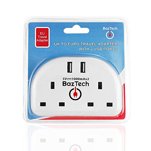 BazTechElectroS European Travel Adapter Plug - UK to EU Extension