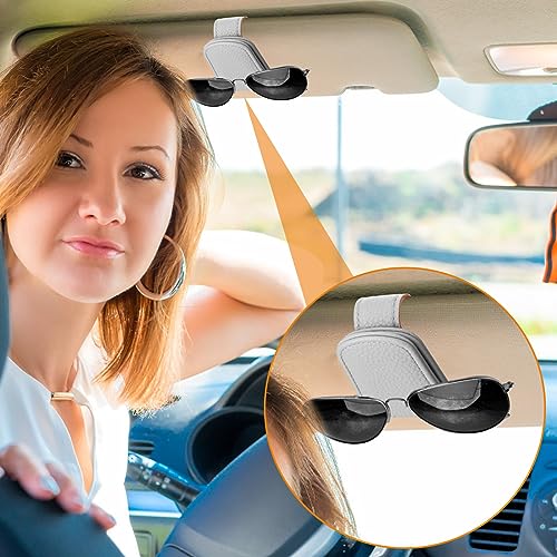 2 Pack Car Visor Sunglass Holders, Leather Eyeglass Hangers