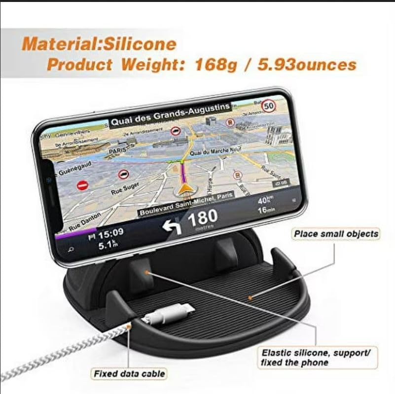 Silicone Car Phone Holder for Various Dashboards - Black