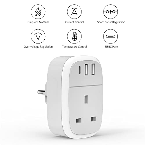 Universal European Plug Adapter with Fast USB C Charging