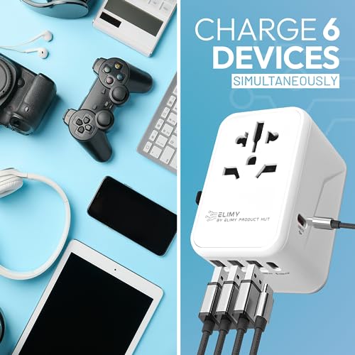 Elimy Universal Travel Adapter with Fast Charge - 5 Ports, Dual Fuses