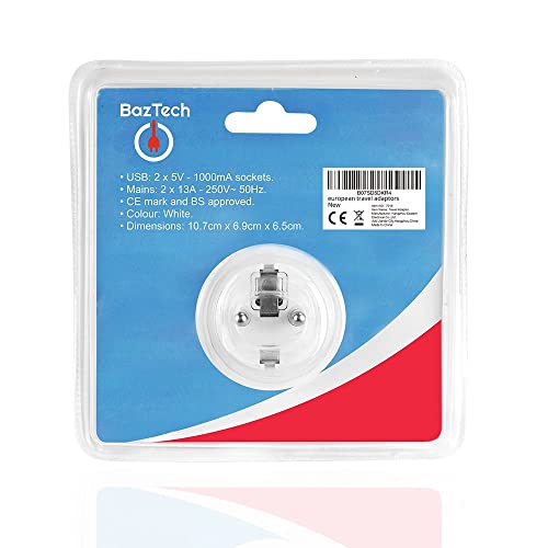 BazTechElectroS European Travel Adapter Plug - UK to EU Extension