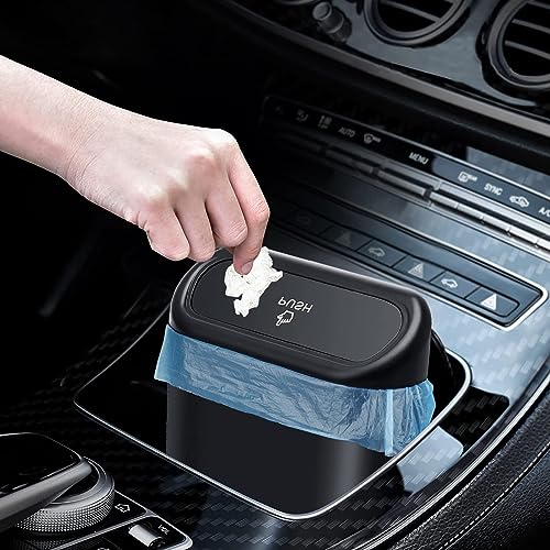 Portable Car Bin with Lid, 6 Bag Rolls - Black