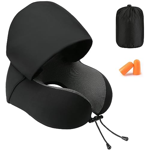 Memory Foam Hooded Travel Neck Pillow - Comfortable & Versatile