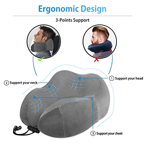 LUXSURE Memory Foam Travel Neck Pillow - Grey