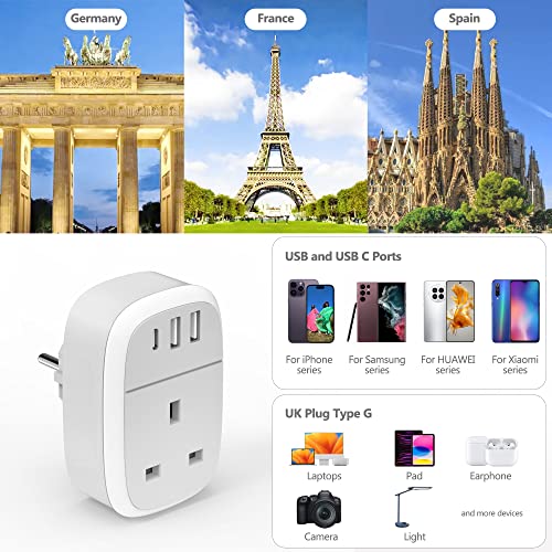 Universal European Plug Adapter with Fast USB C Charging