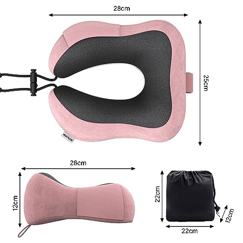 Memory Foam Travel Neck Pillow - Lightweight & Quick Pack (Pink)