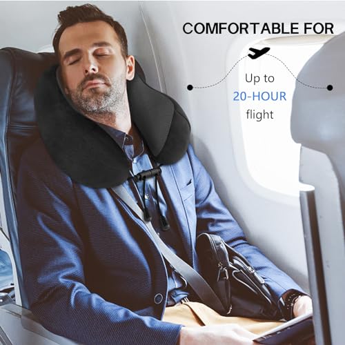 CNMTCCO Travel Pillow - Comfortable Neck Pillow for Travel, Memory Foam Neck Pillow Head Support Soft Pillow for Sleeping Rest Airplane Car & Home Use, with Ear Plugs, Eye Mask & Carry Bag