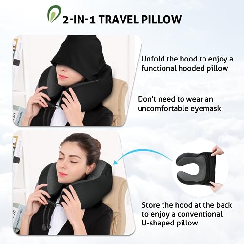Memory Foam Hooded Travel Neck Pillow - Comfortable & Versatile