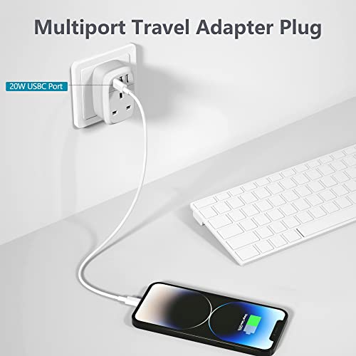 Universal European Plug Adapter with Fast USB C Charging