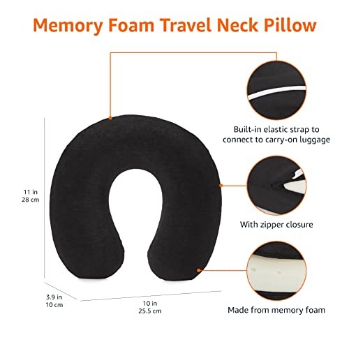 Amazon Basics Neck Pillow with Removable Cover, Black