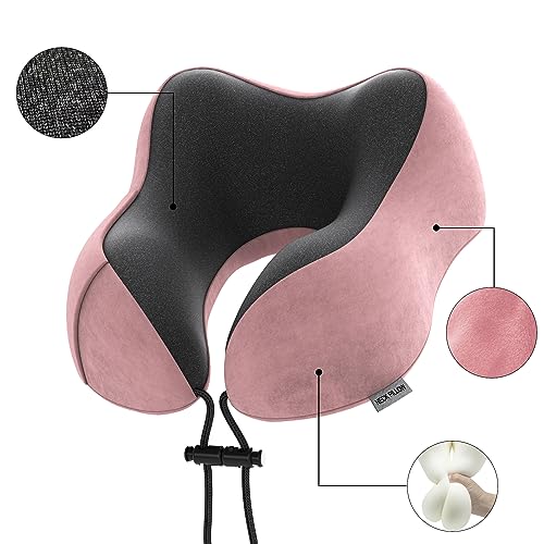 Memory Foam Travel Neck Pillow - Lightweight & Quick Pack (Pink)