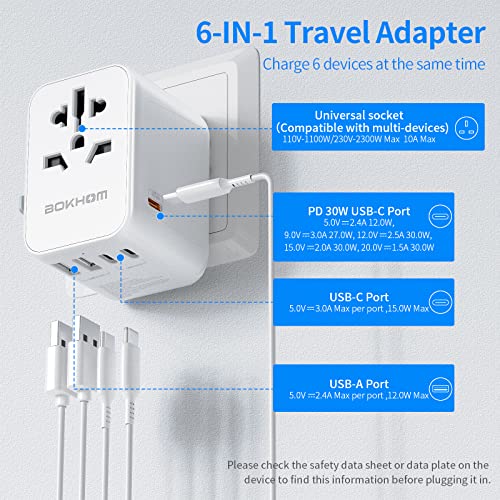 Universal Travel Adapter with USB C PD 30W